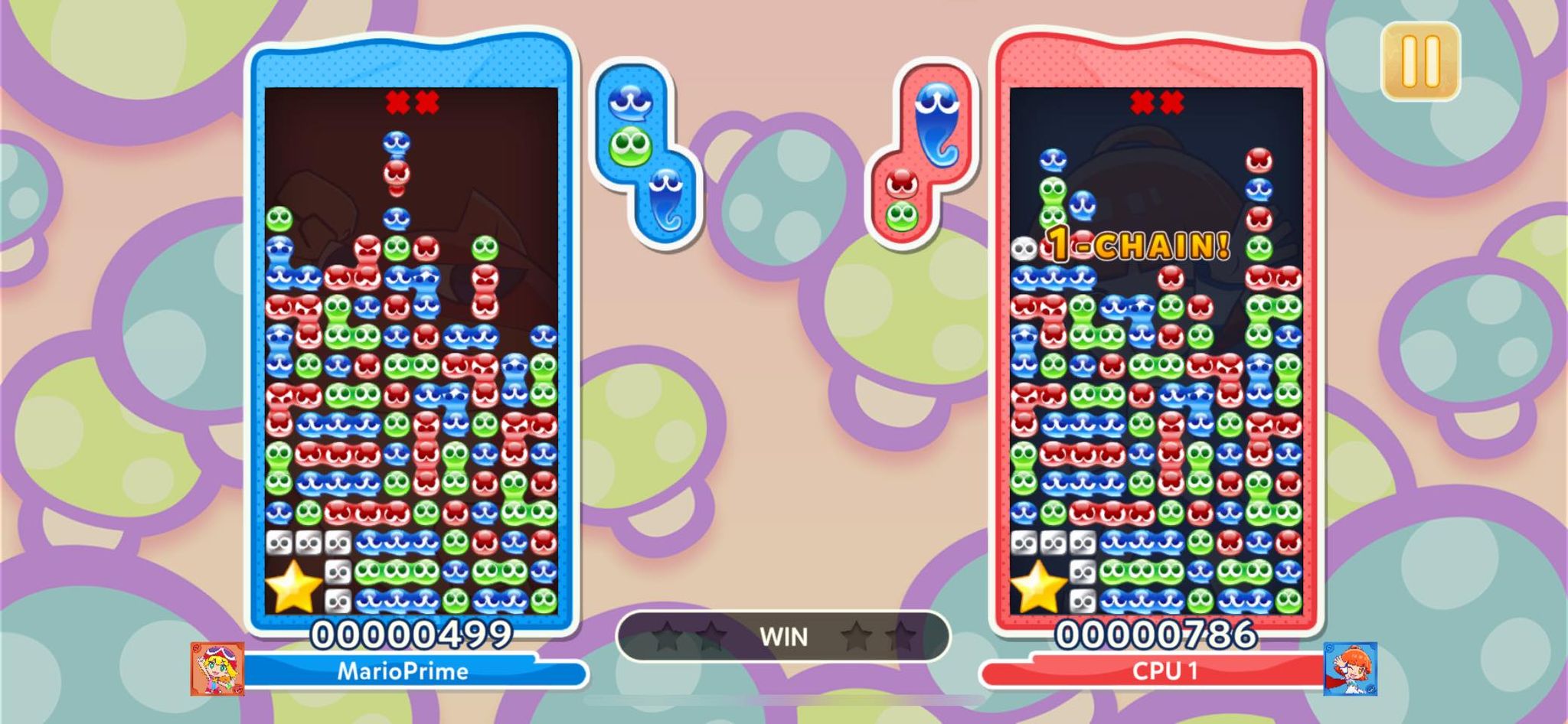 In Puyo Puyo Puzzle Pop treten die Spieler im Mini-Ausgrabungsmodus gegeneinander an.