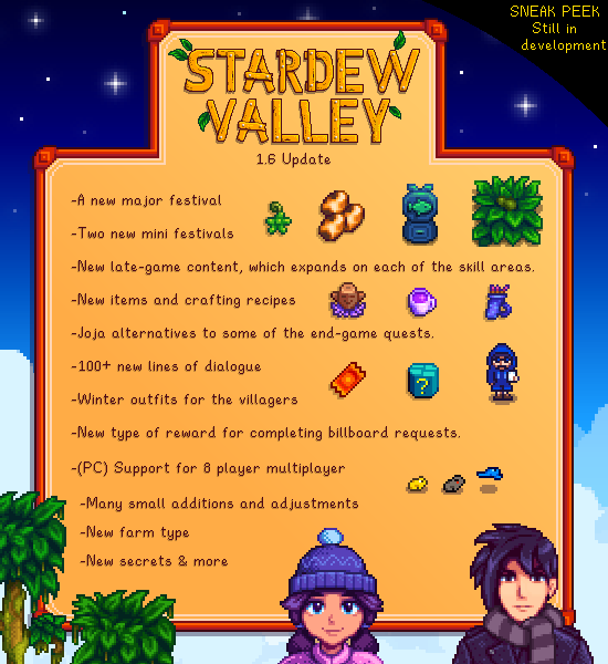 liste des fonctionnalités de mise à jour de Stardew.