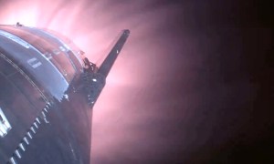 SpaceX's Starship reentering Earth's atmosphere.