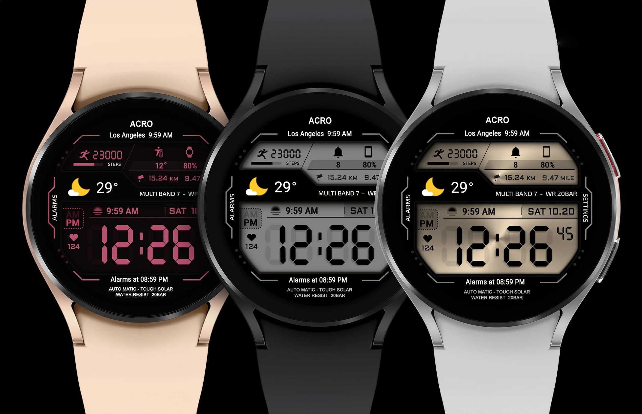 Cadran de montre ACRO Wear OS pour Samsung Galaxy Watch.