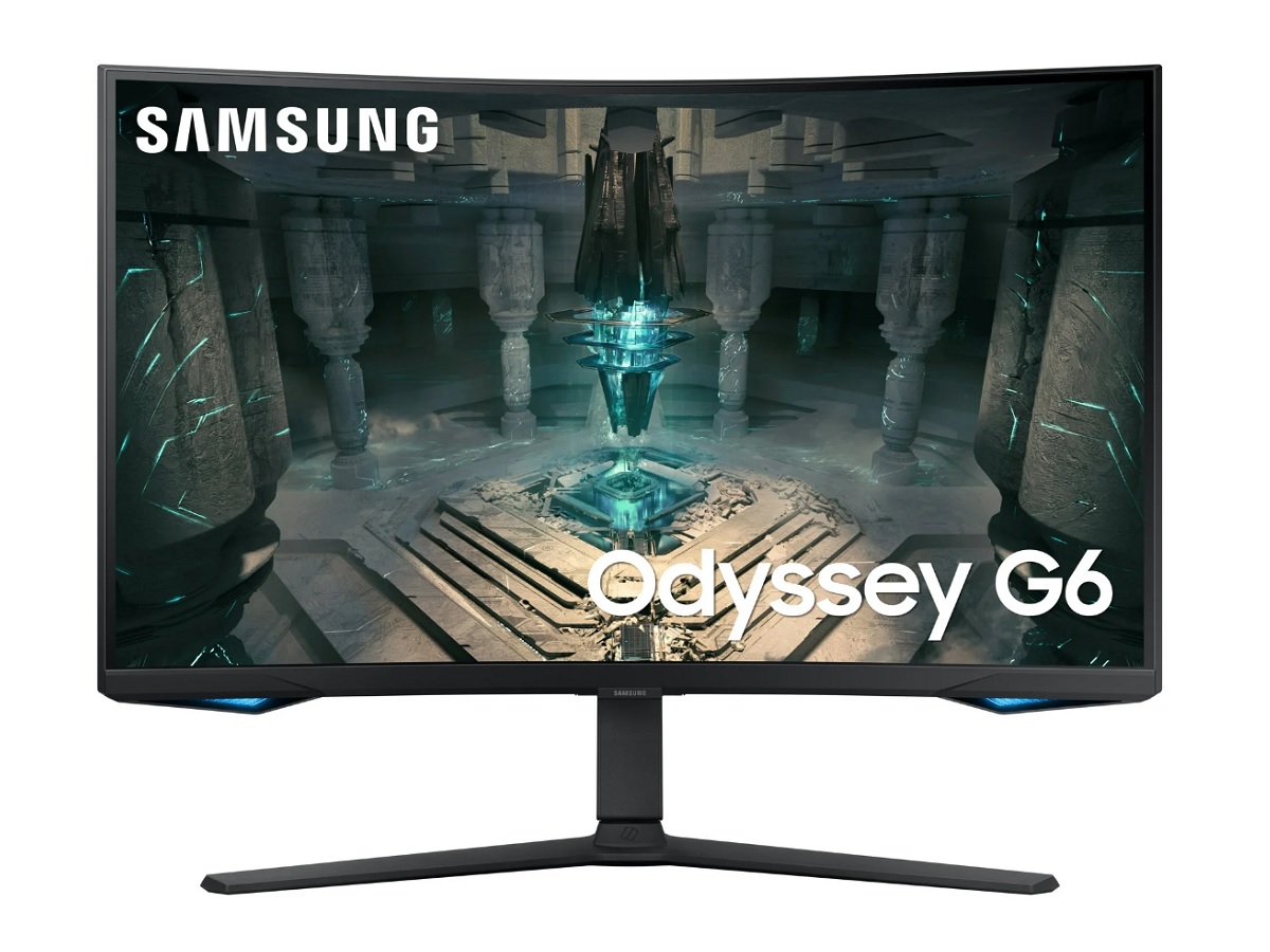 A game on the screen of the Samsung Odyssey G6 curved gaming monitor.