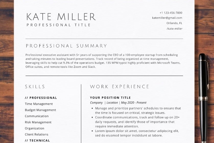 Modèle de CV Kate Miller.