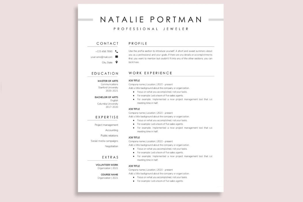 Modèle de CV de Natalie Portman.