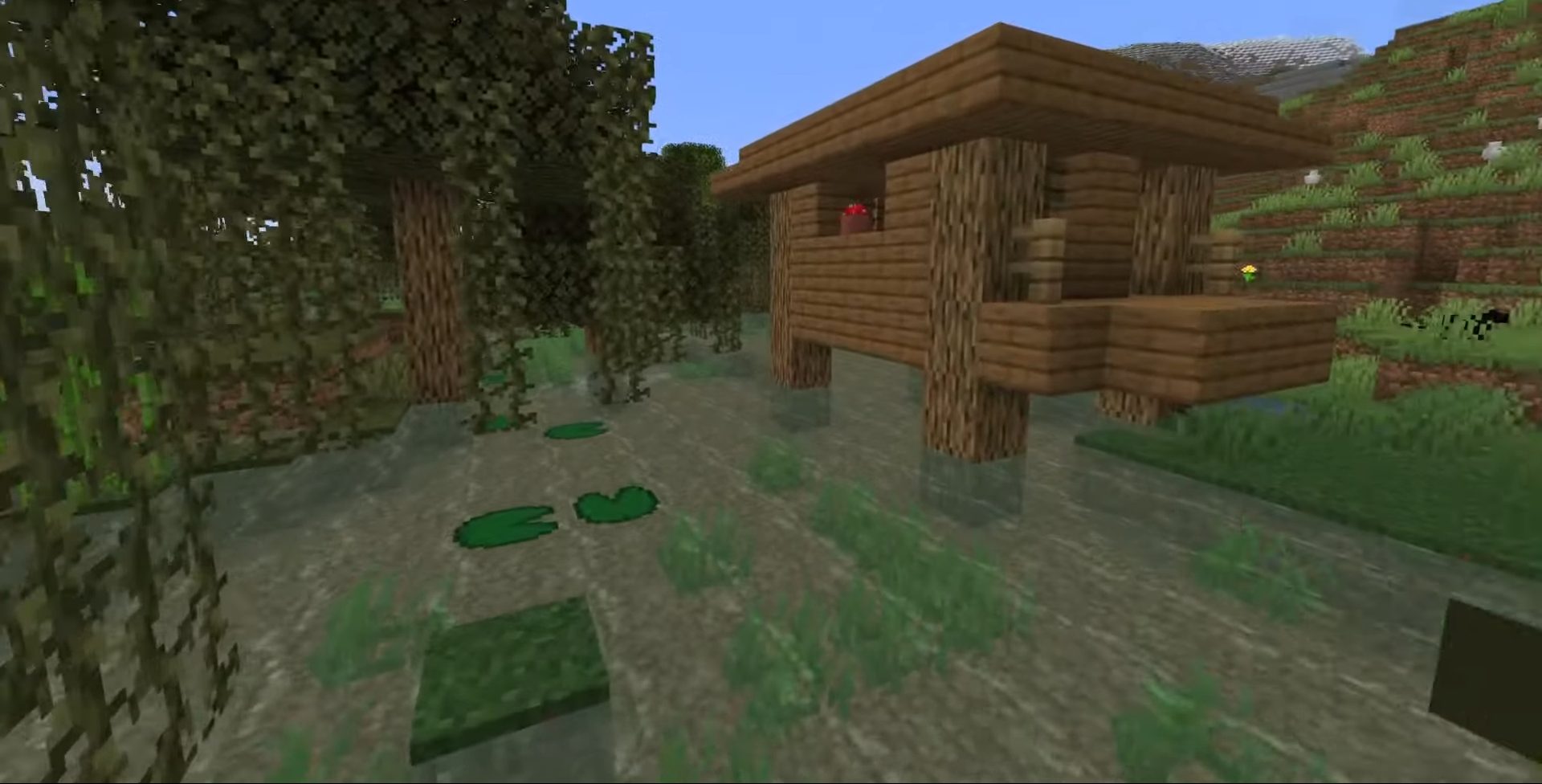 Une cabane de sorcière dans une jungle dans Minecraft.