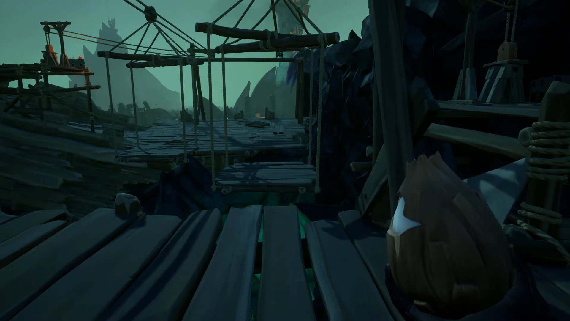 Deux plates-formes surélevées dans Sea of ​​Thieves.