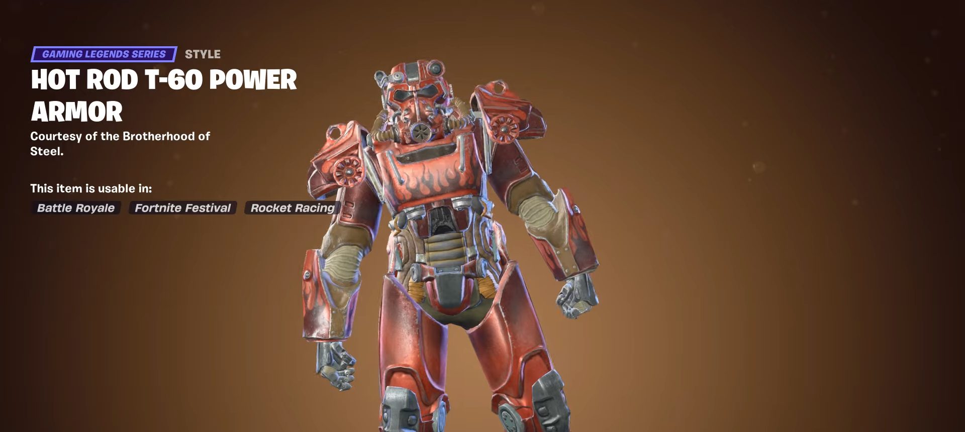 A red power armor in Fortnite.