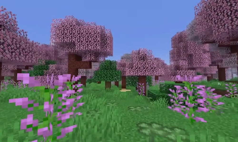 A cherry grove in Minecraft.