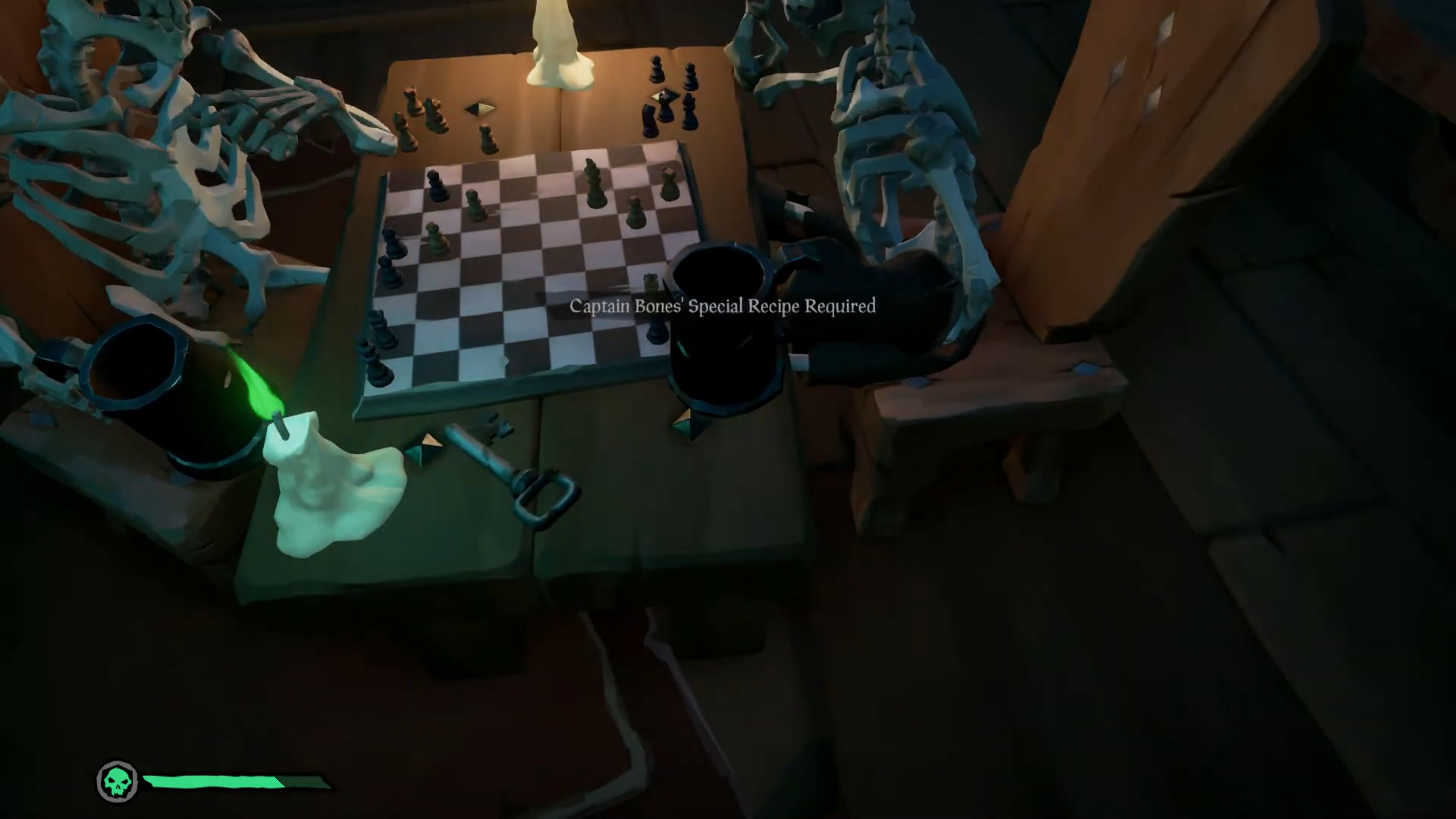 Zwei Skelette spielen Schach in Sea of ​​Thieves.