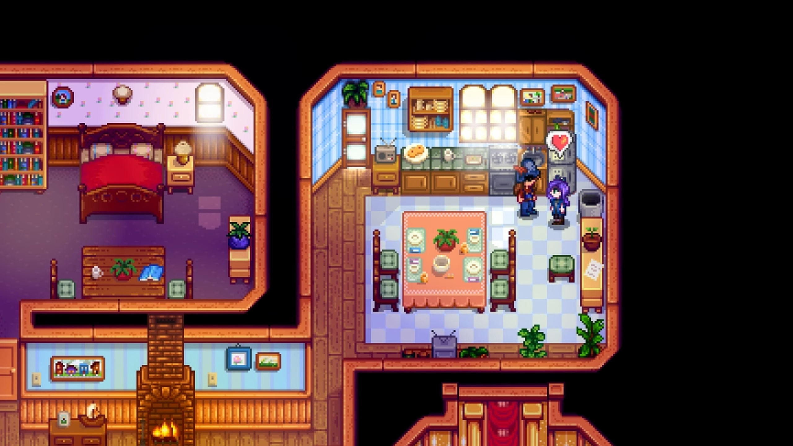 Abigail in Stardew Valley with a heart over her head.