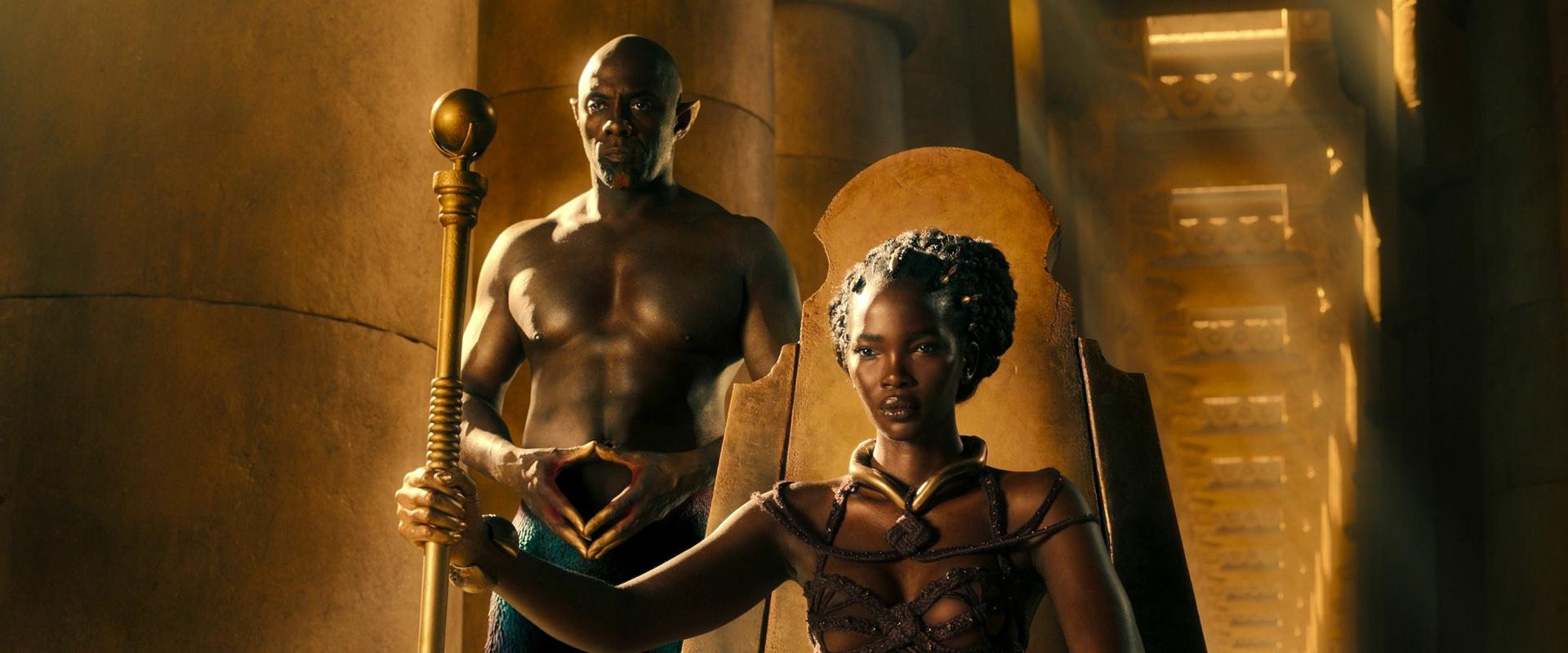 Idris Elba as the Djinn and Aamito Lagum as the Queen of Sheba in Three Thousand Years of Longing