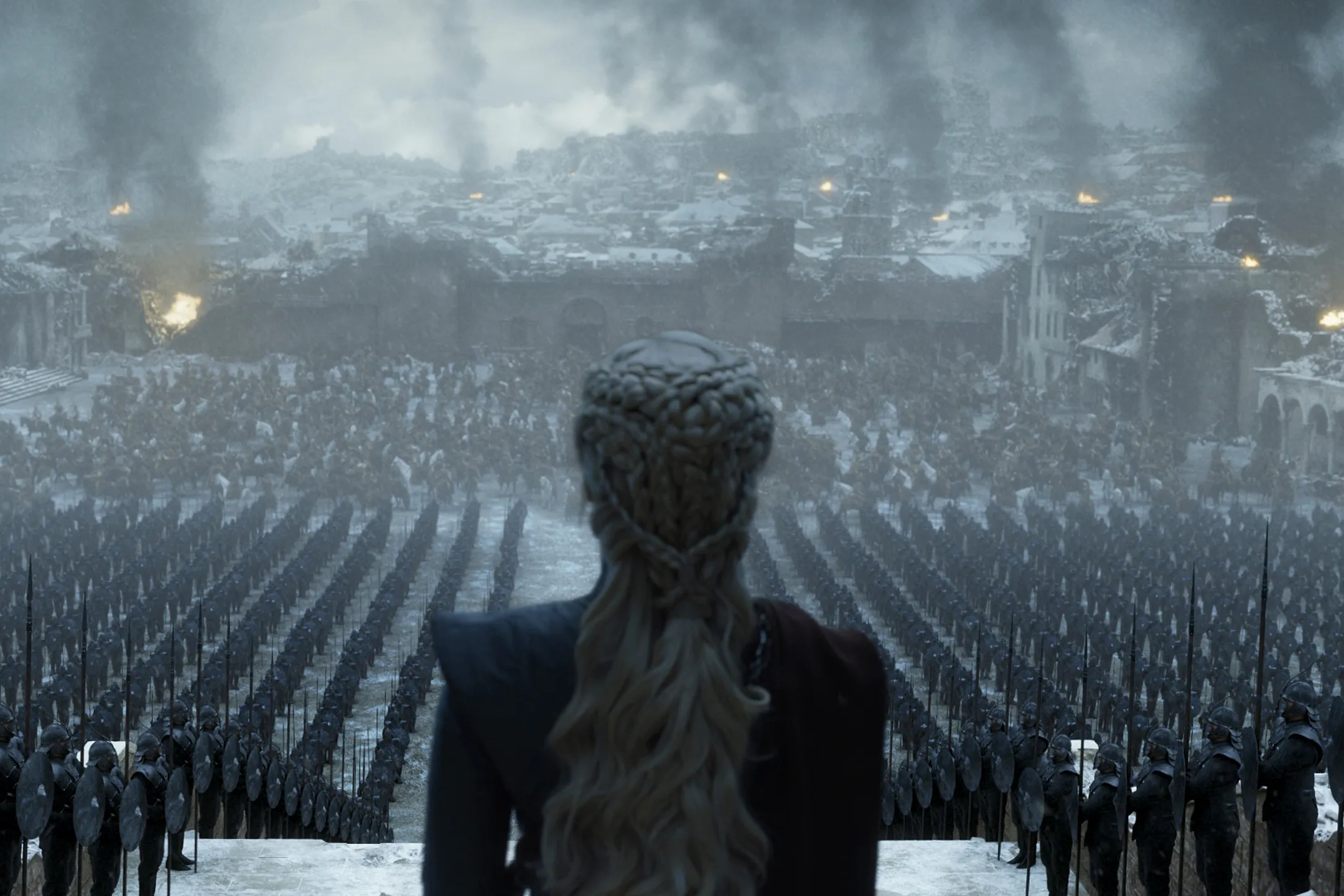 Daenerys stands above the Unsullied in the Game of Thrones finale.