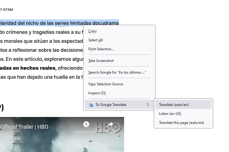 The To Google Translate Firefox extension.