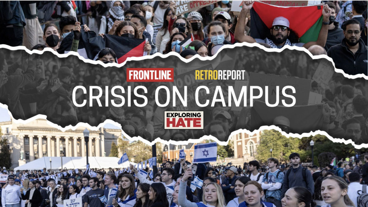 Два соперничающих протеста встречаются на промо-изображении Frontline: Crisis on Campus.