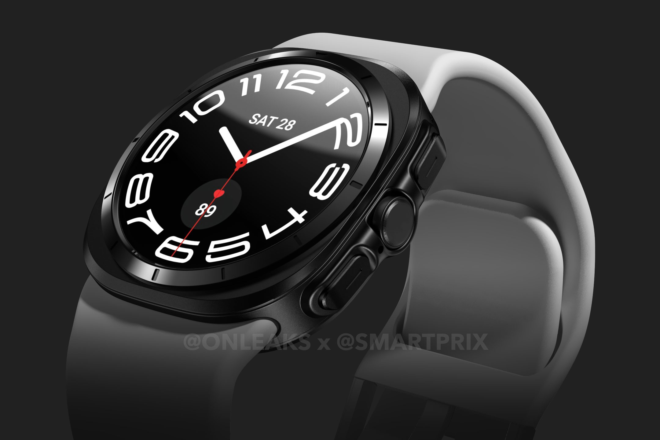 Samsung Galaxy Watch 7 Ultra dial cuadrado filtrado renderizado.