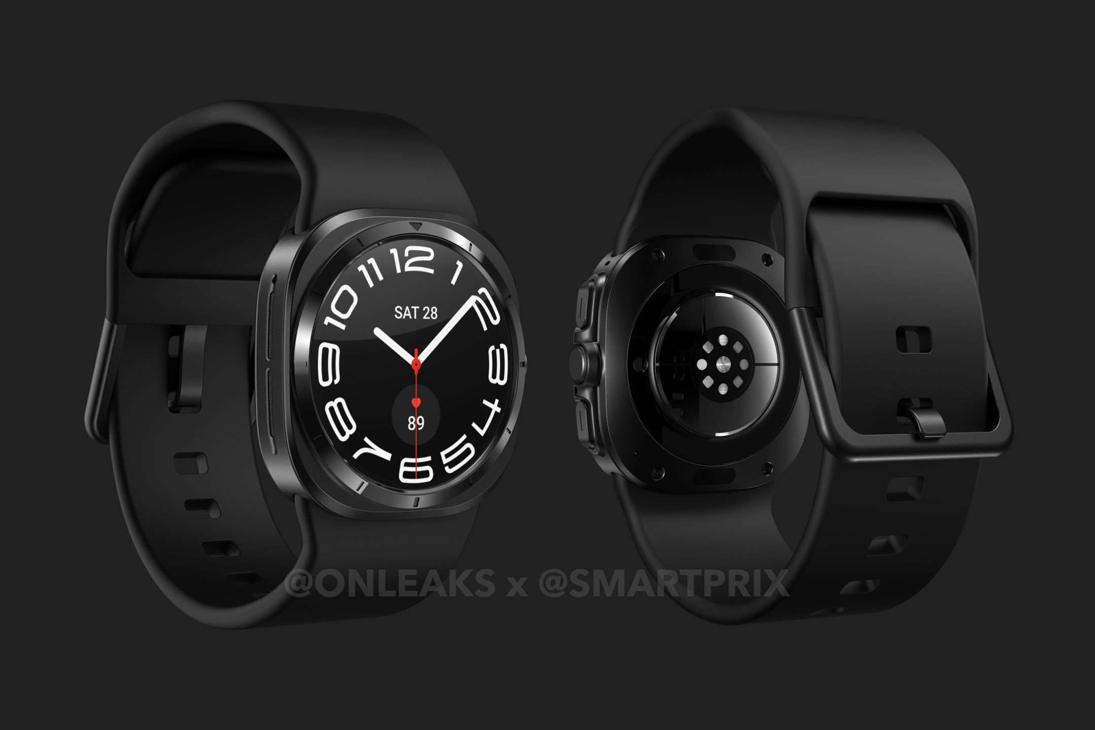Samsung Galaxy Watch 7 Ultra dial cuadrado filtrado renderizado.