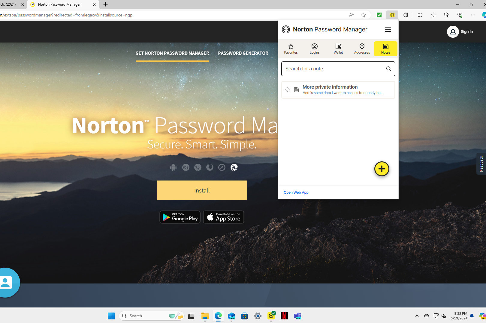I can add notes, addresses, and credit cards to Norton's Password Manager.