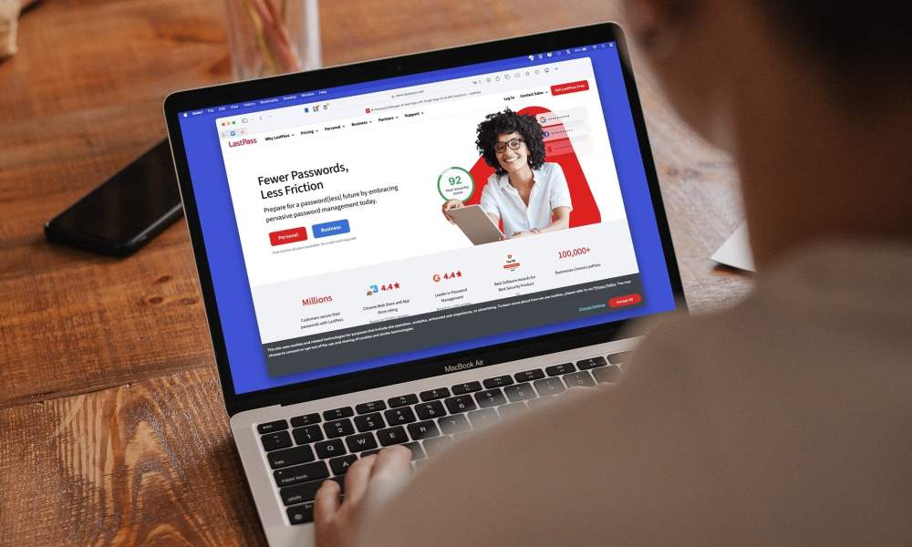 LastPass website on a laptop.