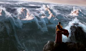 A monk watching a tsunami cover a mountain in 2012 (2009).