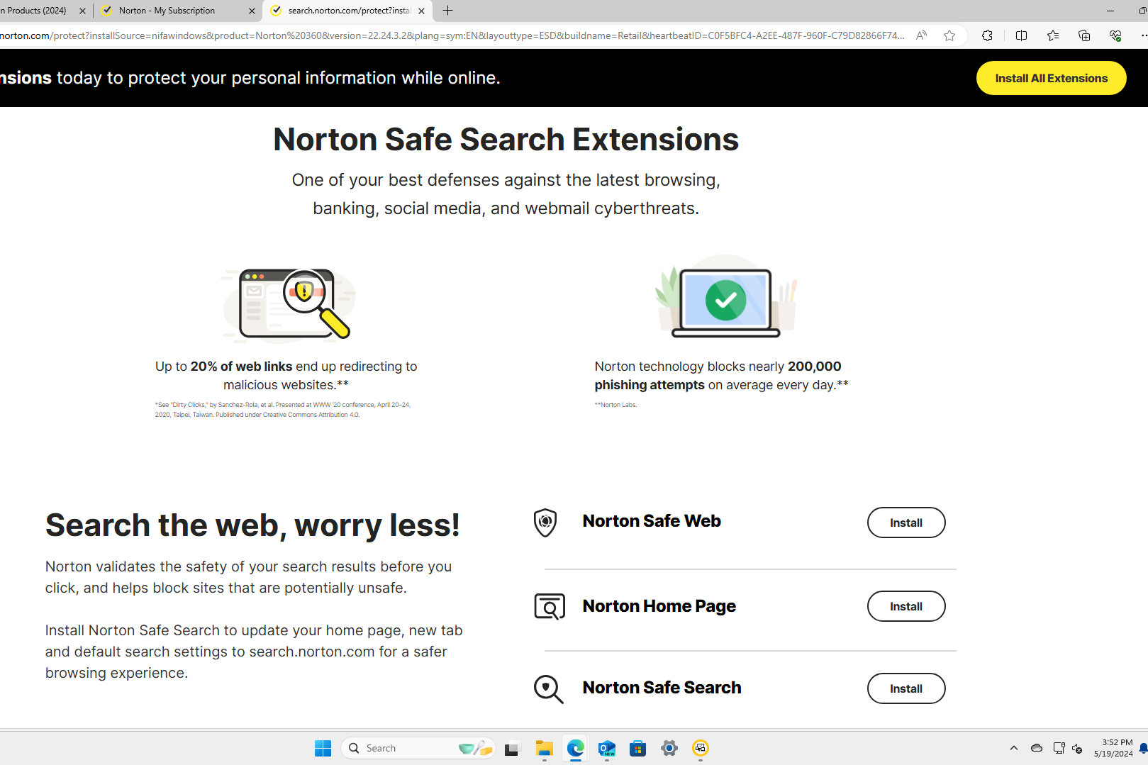 Norton ofrece varias extensiones de navegador y Safe Web es la mejor.