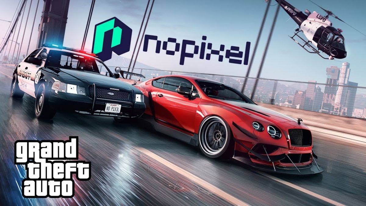 Cars racing on the nopixel logo.