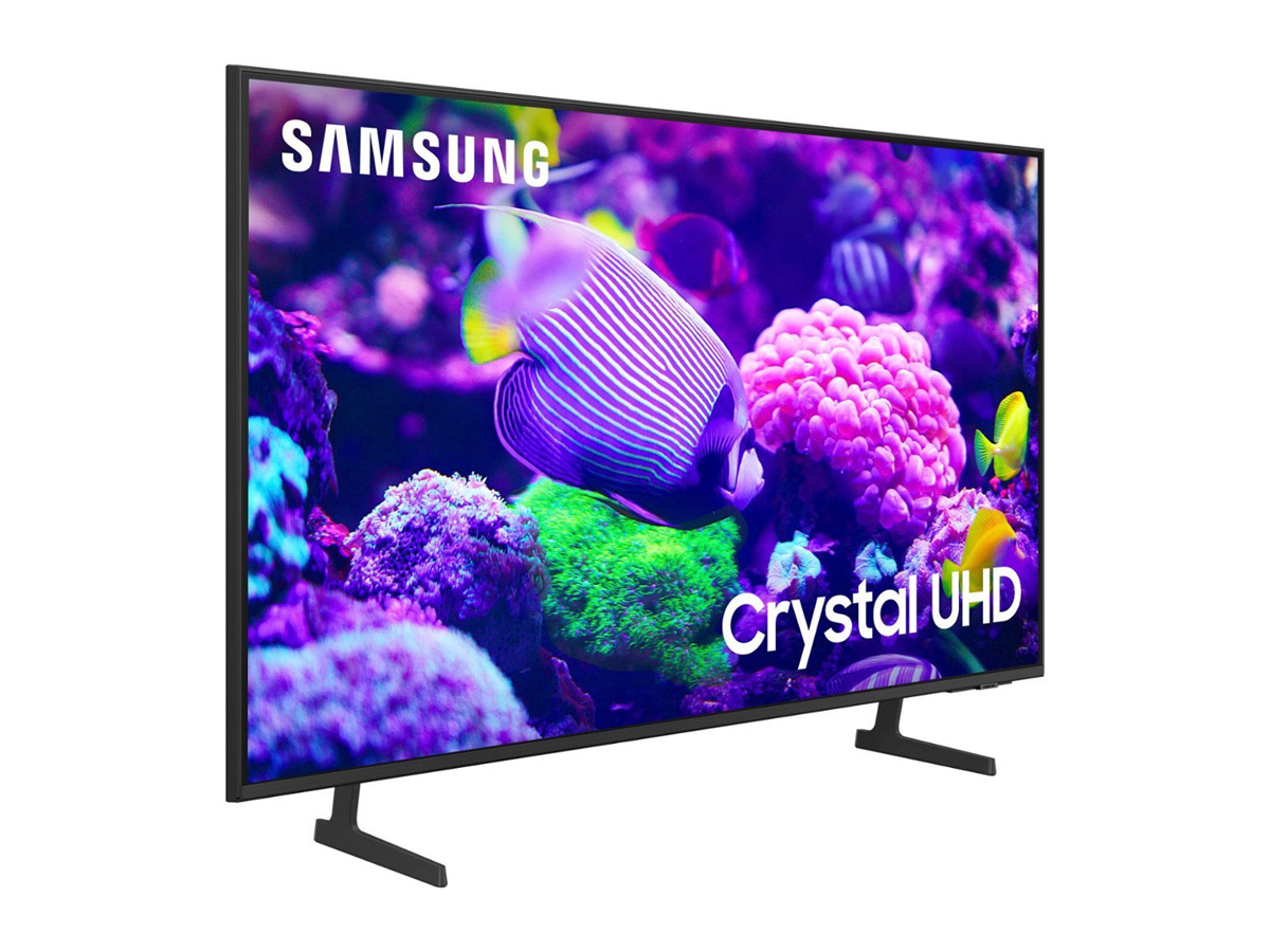 Beyaz bir arka plana sahip Samsung 70 inç DU7200 4K Tizen TV.