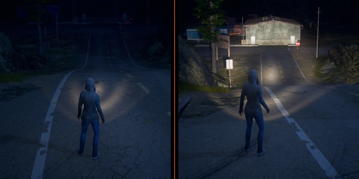 Une comparaison d'éclairage de lampe de poche dans State of Decay 2.