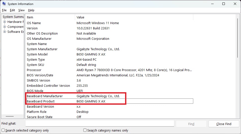 System information on Windows 11.