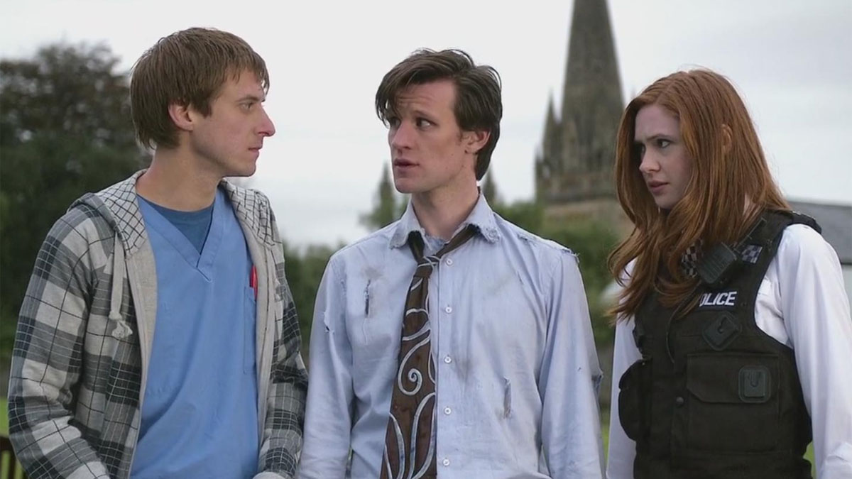 Arthur Darvill, Matt Smith e Karen Gillan em Doctor Who.