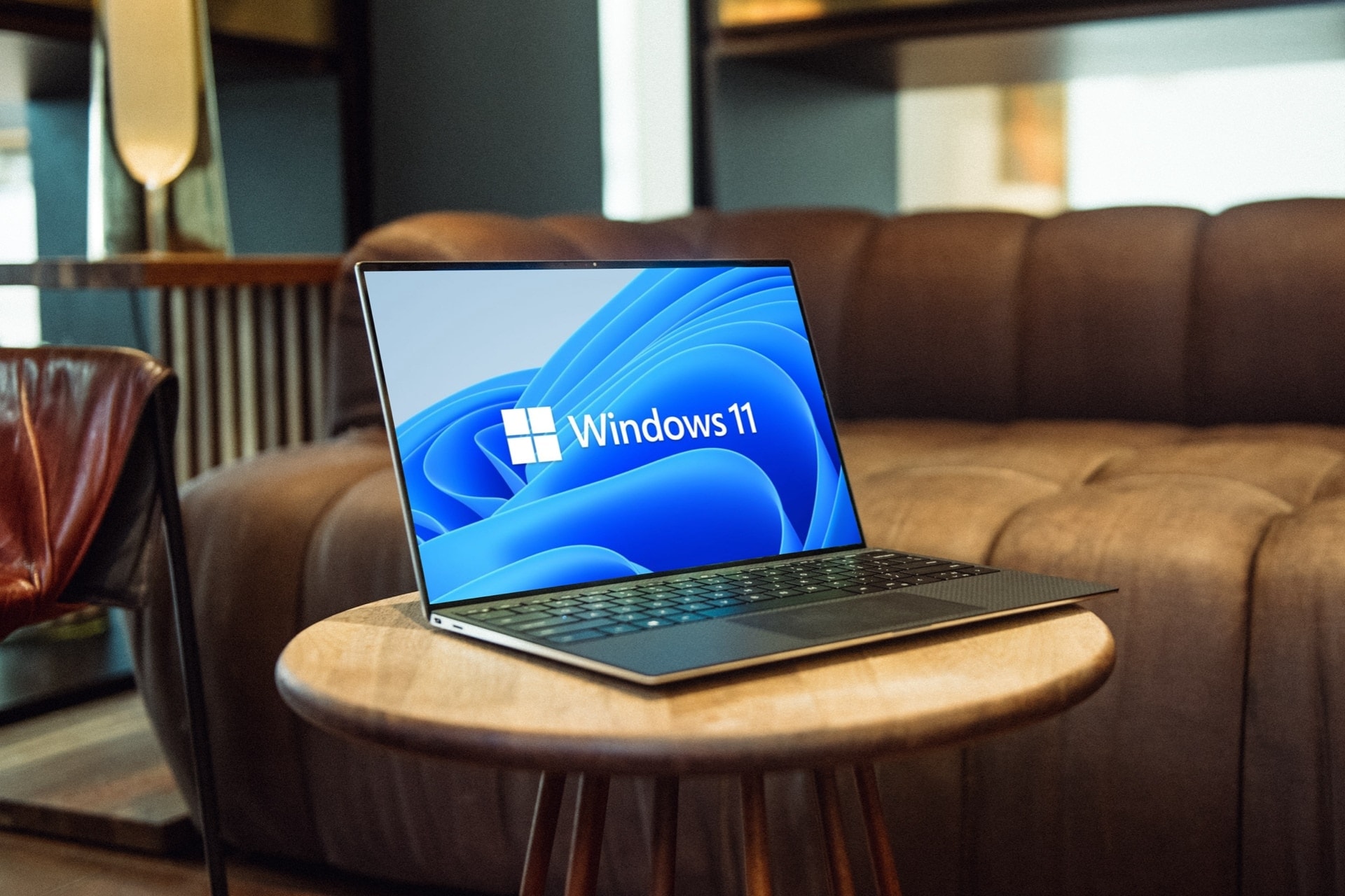 Windows 11 logo on a laptop.