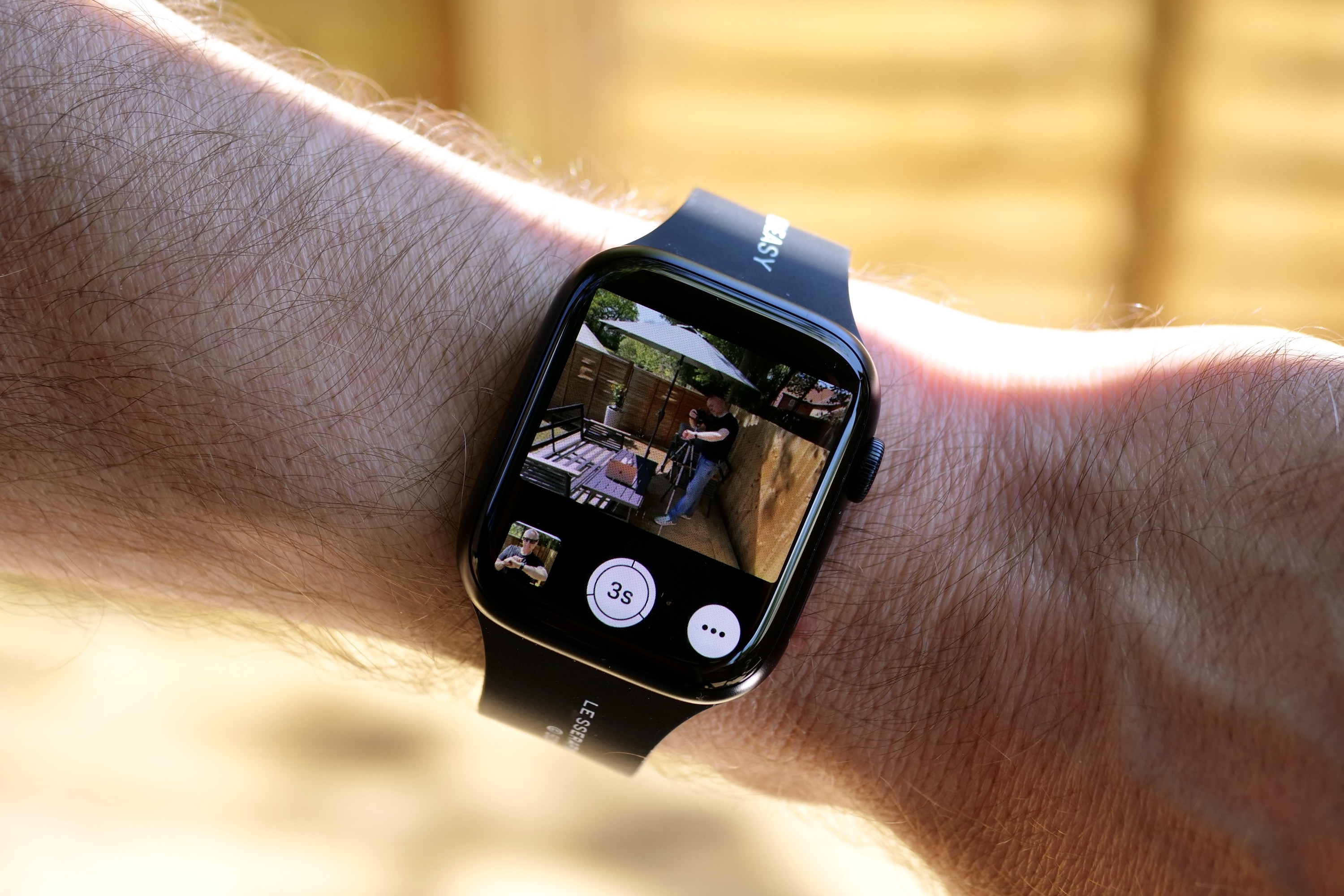 O app de câmera do Apple Watch Series 9 mostrando o visor.