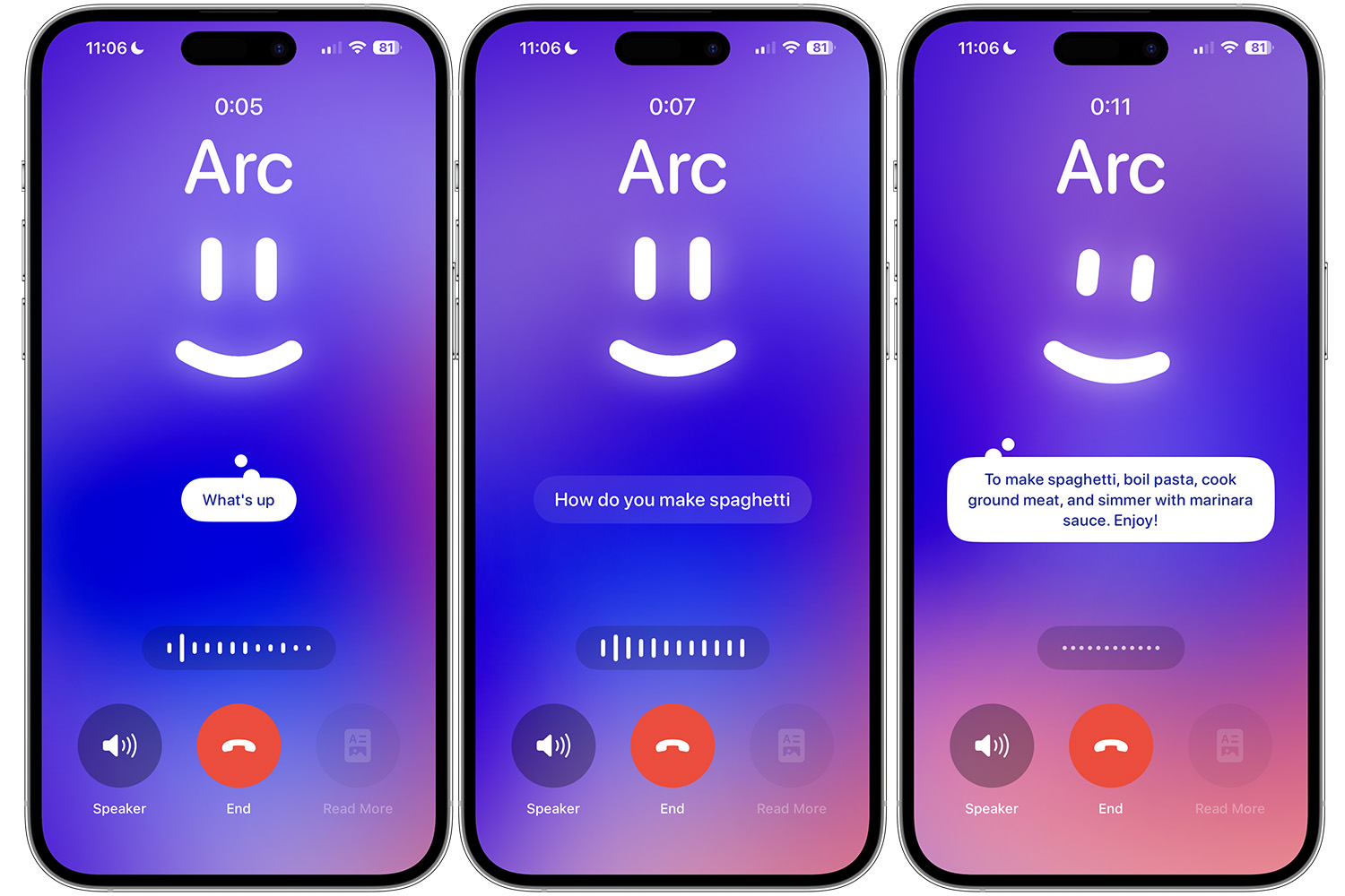 screenshots showing Arc Search's Call Arc on iPhone.