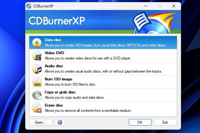 CDBurnerXP start menu.