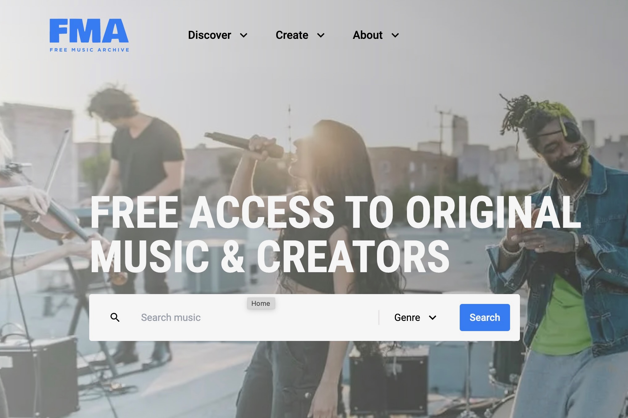 screenshot showing home page for Free Music Archive