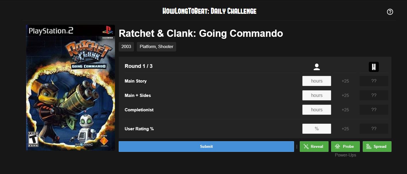 Ratchet and Clank: Going COmmando appears on How Long to Beat: The Game.