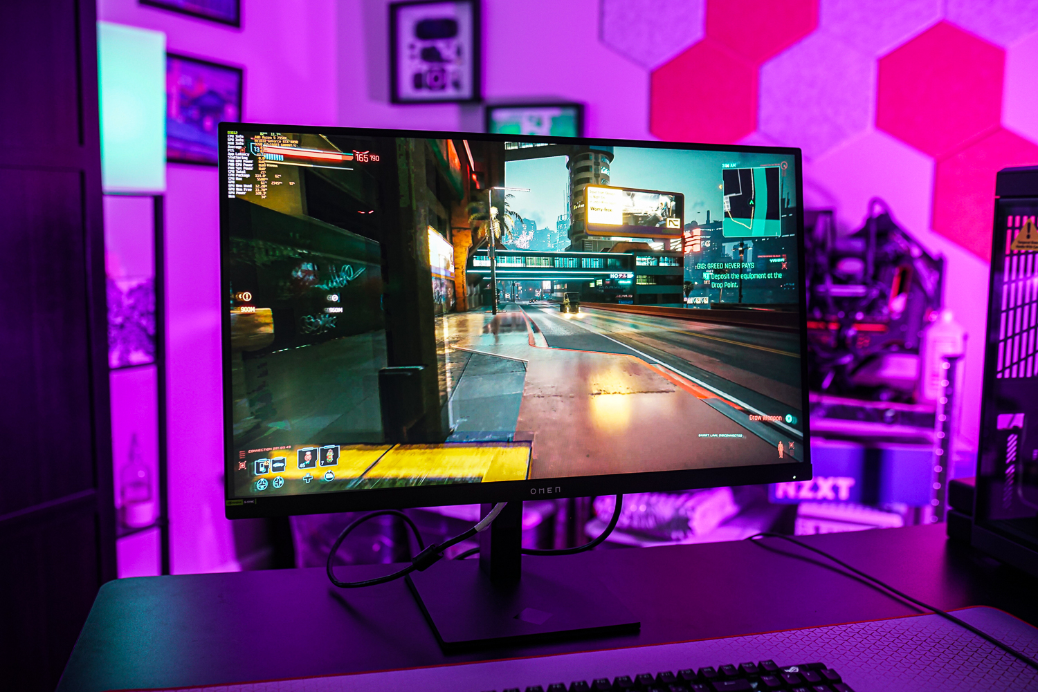 Cyberpunk 2077 sur le HP Omen 27k.