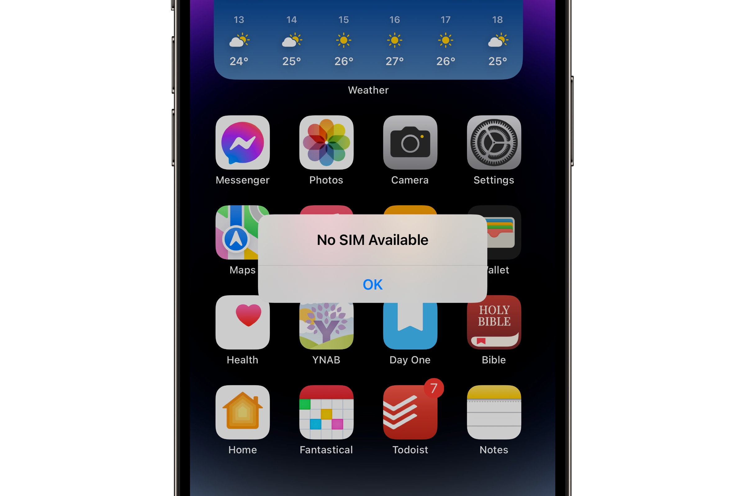 Ошибка «Нет доступной SIM-карты» iPhone домашний экран.