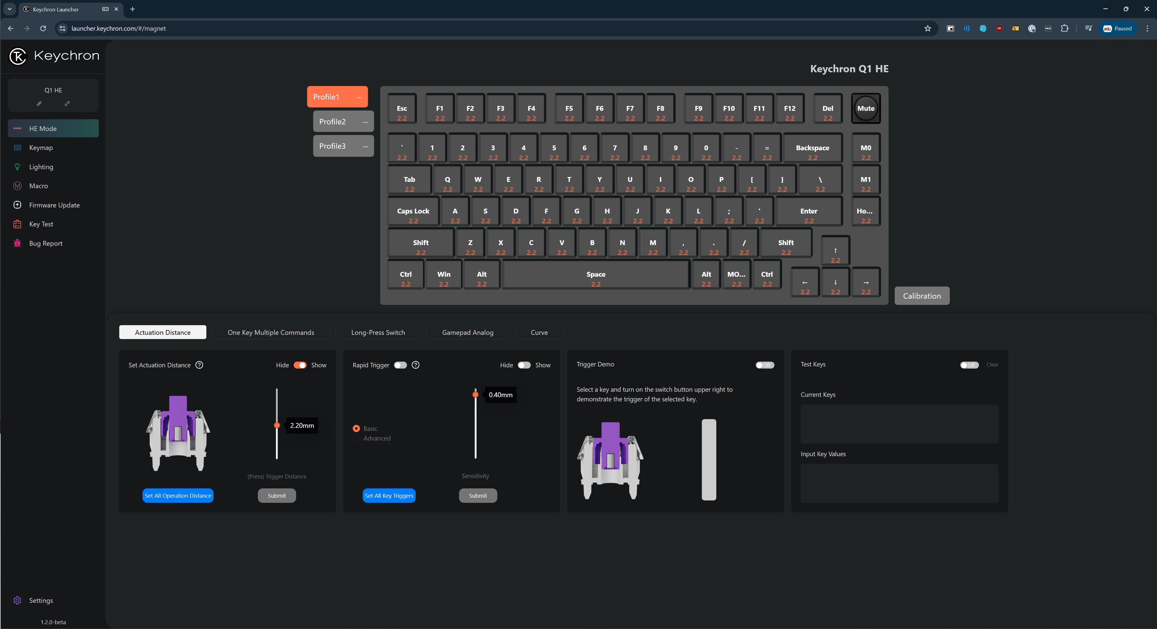 Keychron Q1 HE 的开关设置。