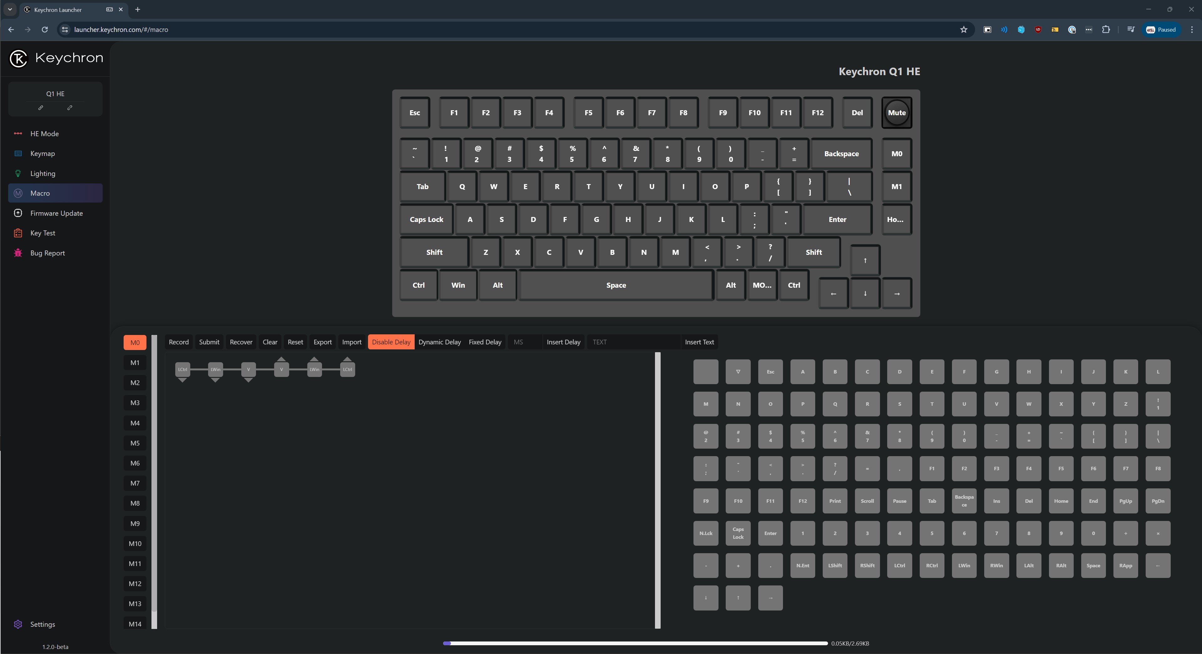 Configuración de macros para el Keychron Q1 HE.