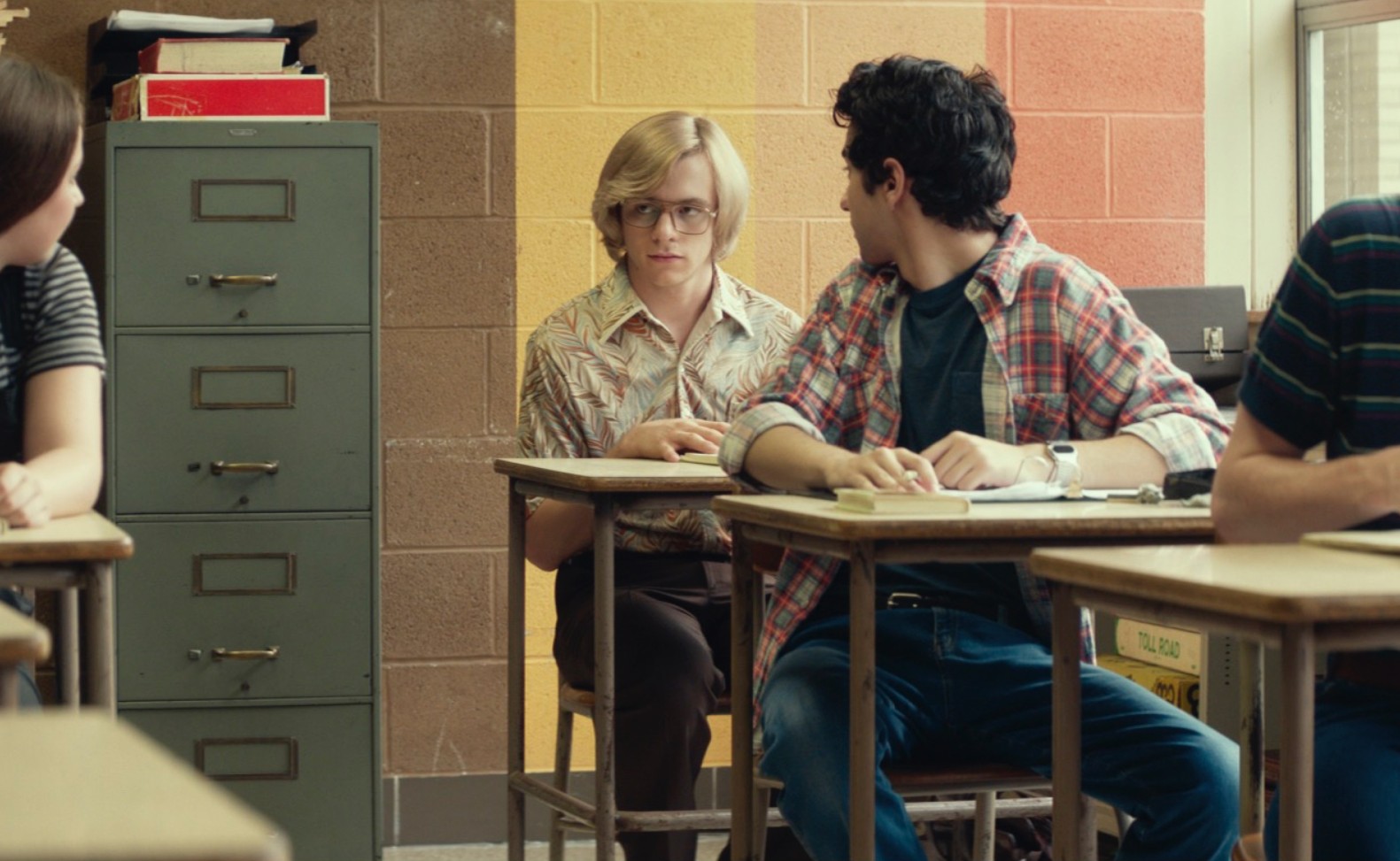 A boy turns back to another boy in class in My Friend Dahmer.