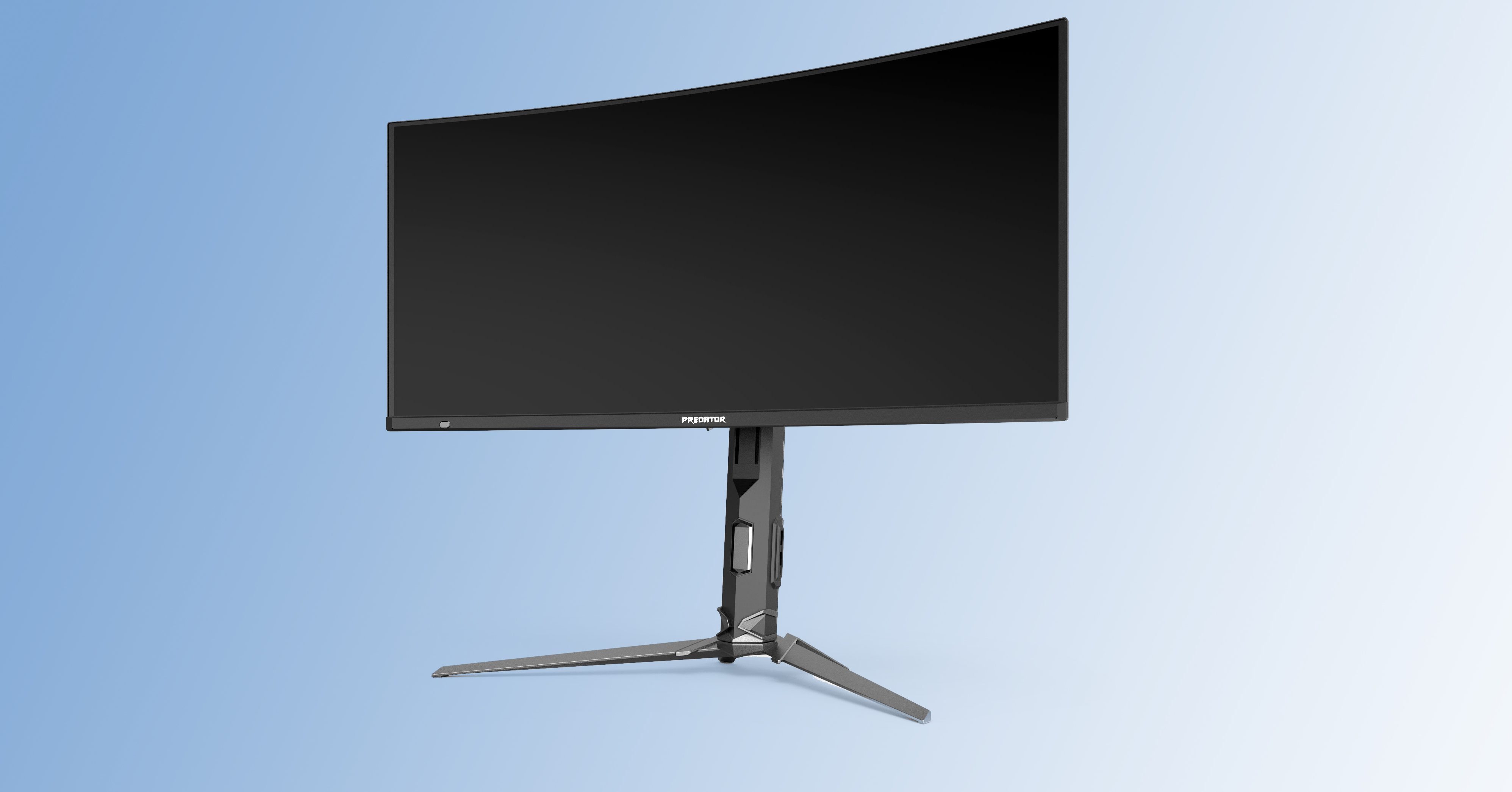 The Acer Predator X34 X5 monitor over a light blue background.