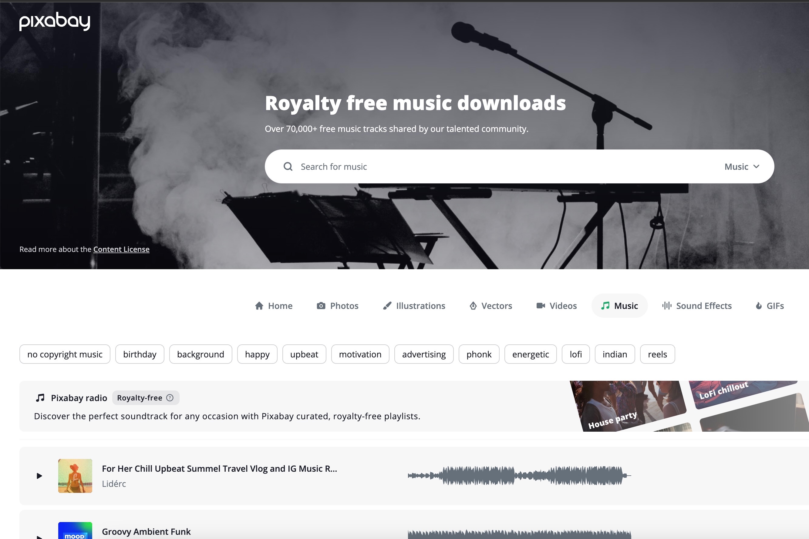 Capture d’écran montrant le site Web Pixabay Music.