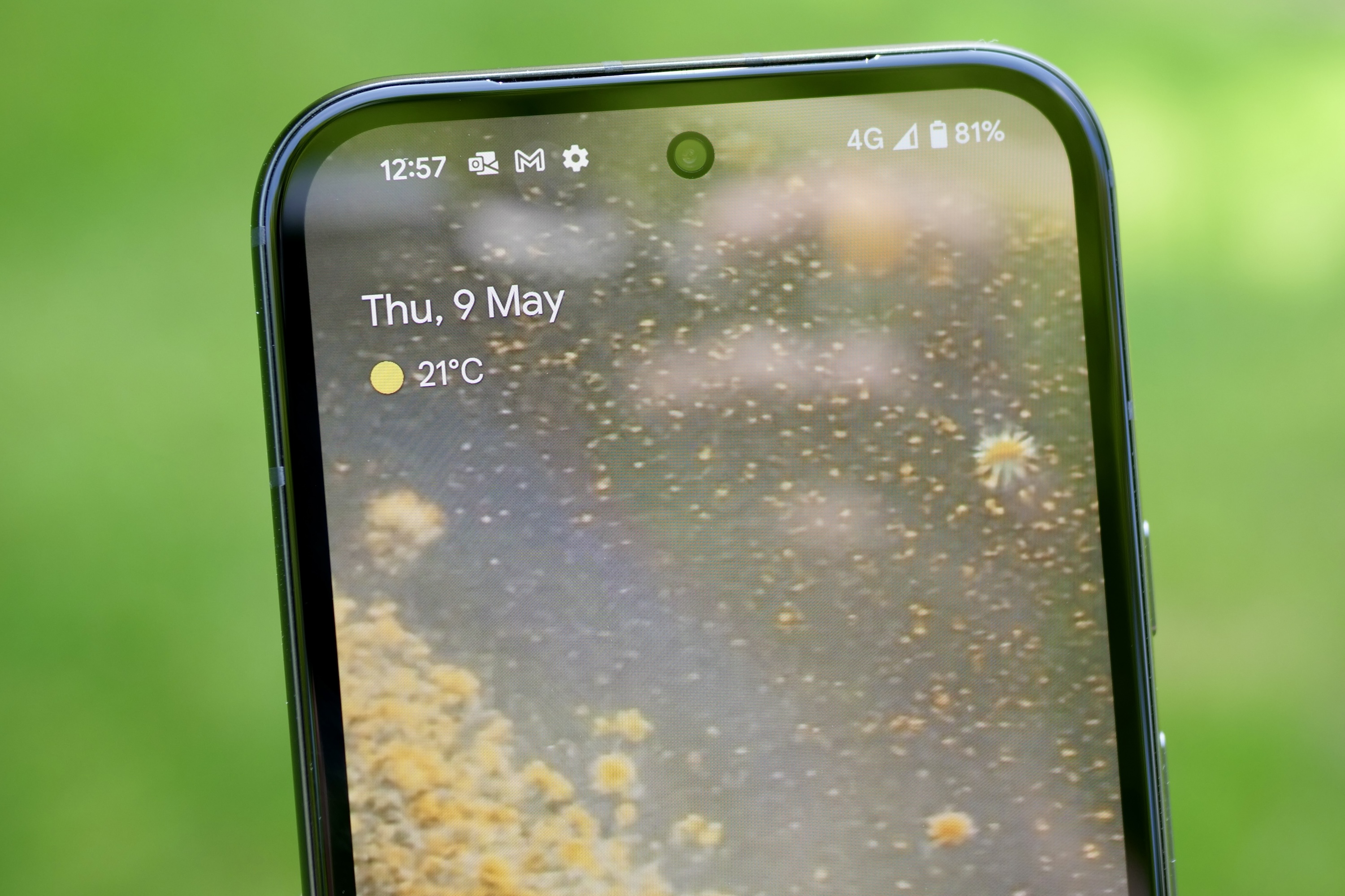 The Google Pixel 8a's bezels at the top of the screen.