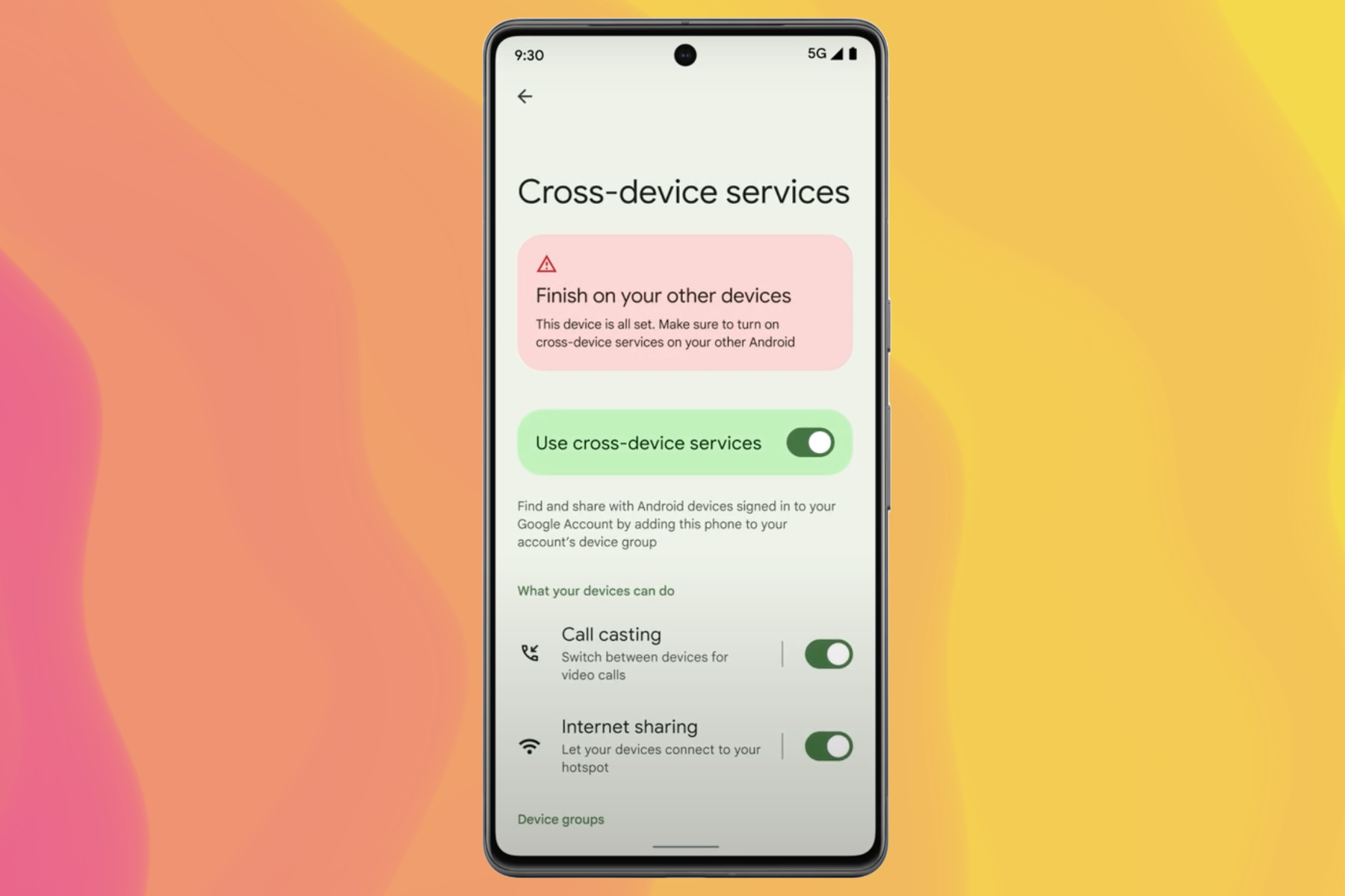 Cross device services on Android phone.