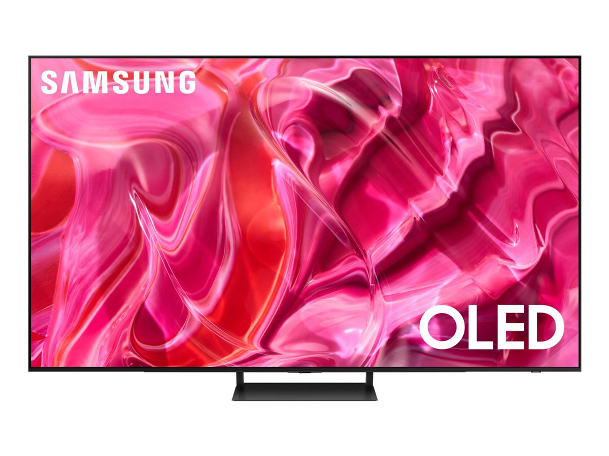 The Samsung 65-inch S90C OLED 4K Tizen TV against a white background.