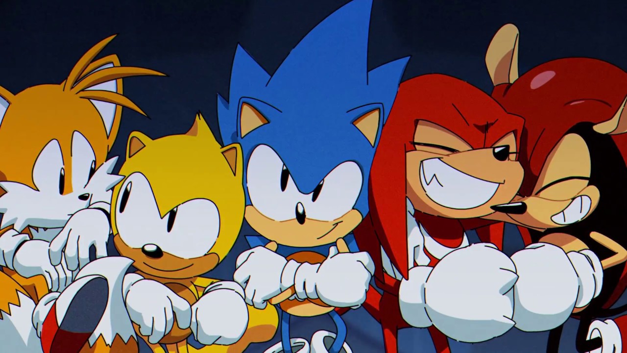 Sonic, Tails, and their pals stand side by side in Sonic Mania Plus.