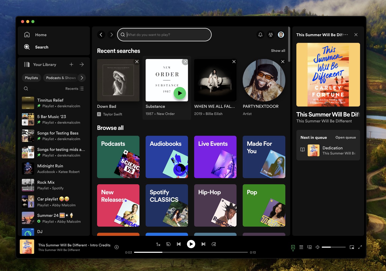 Die Spotify-Desktop-App mit der Registerkarte „Hörbücher“.