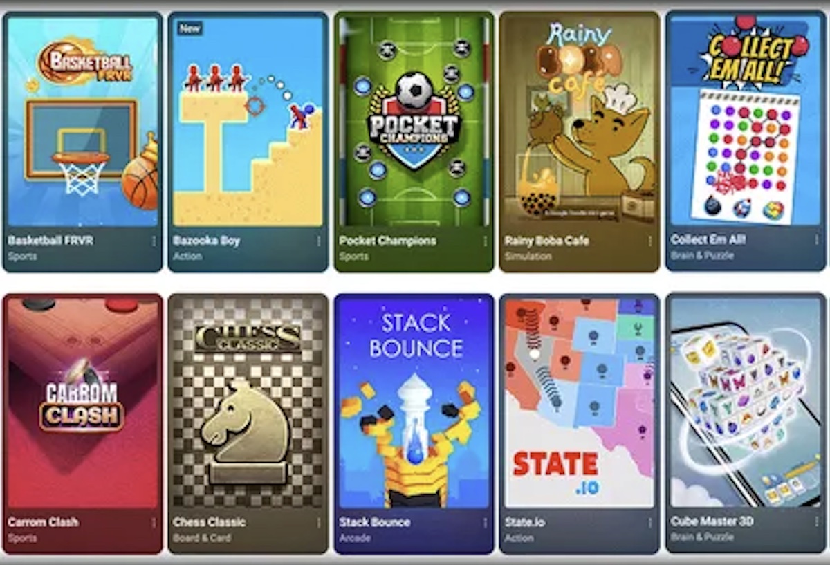 YouTube के Playables संग्रह में से कुछ गेम।