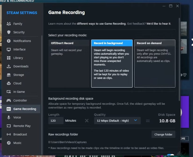 How to record gameplay on Steam using Game Recording