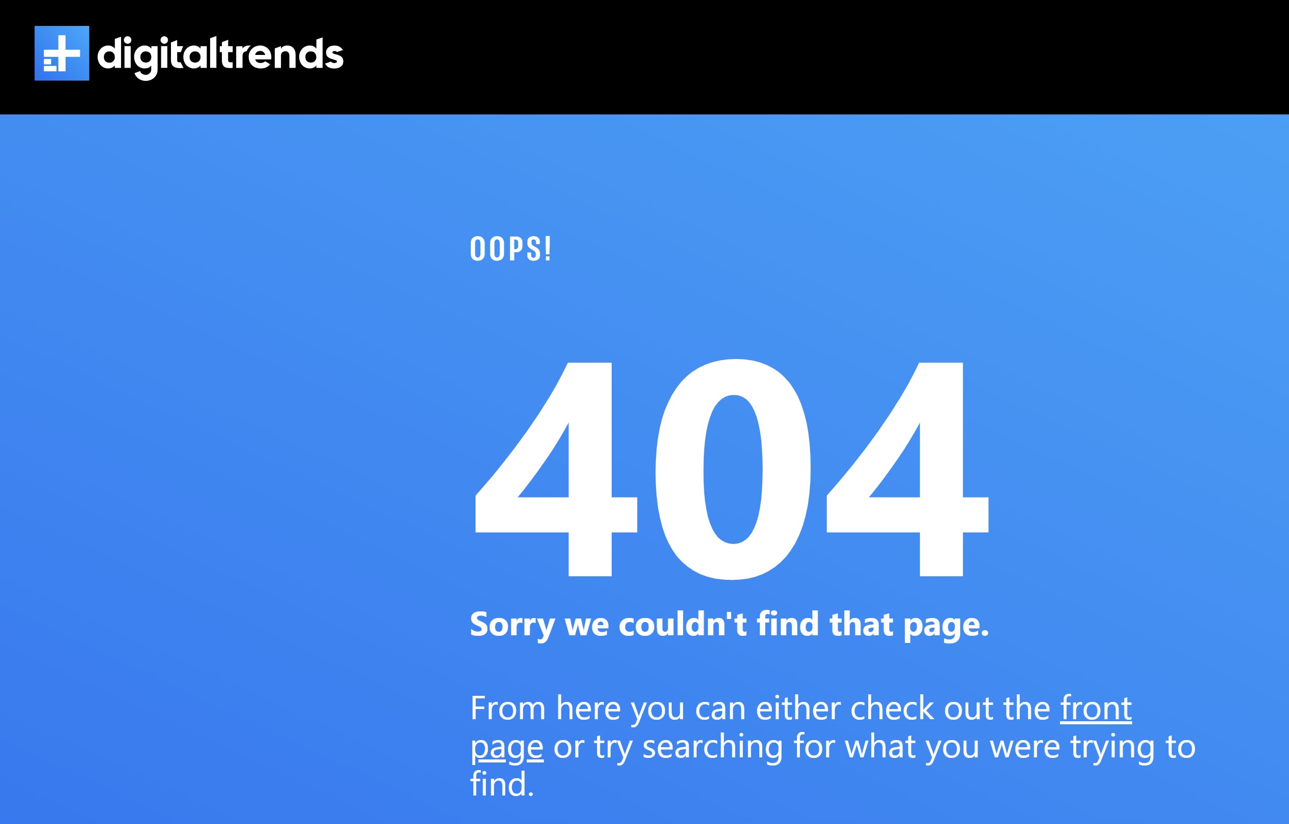 404 page not found error on Digital Trends.