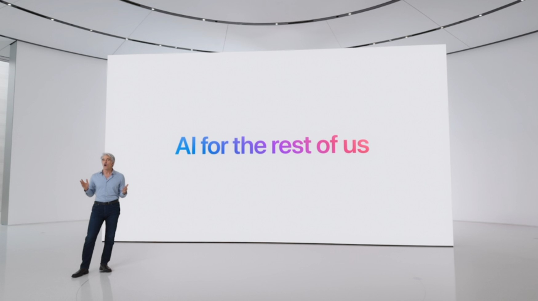 An Apple executive giving a presentation at WWDC 2024.